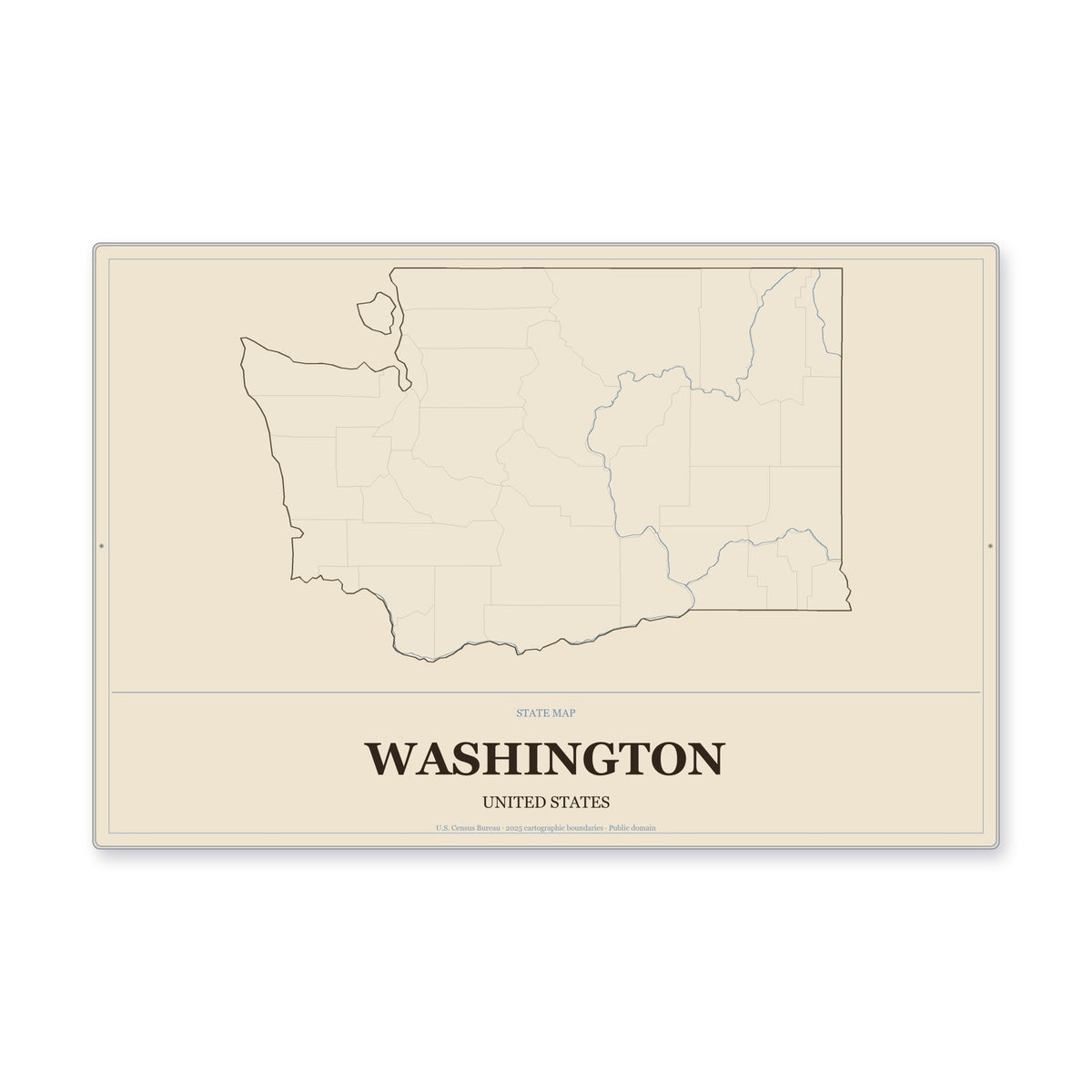 Washington state map aluminum sign in Heritage Nautical style