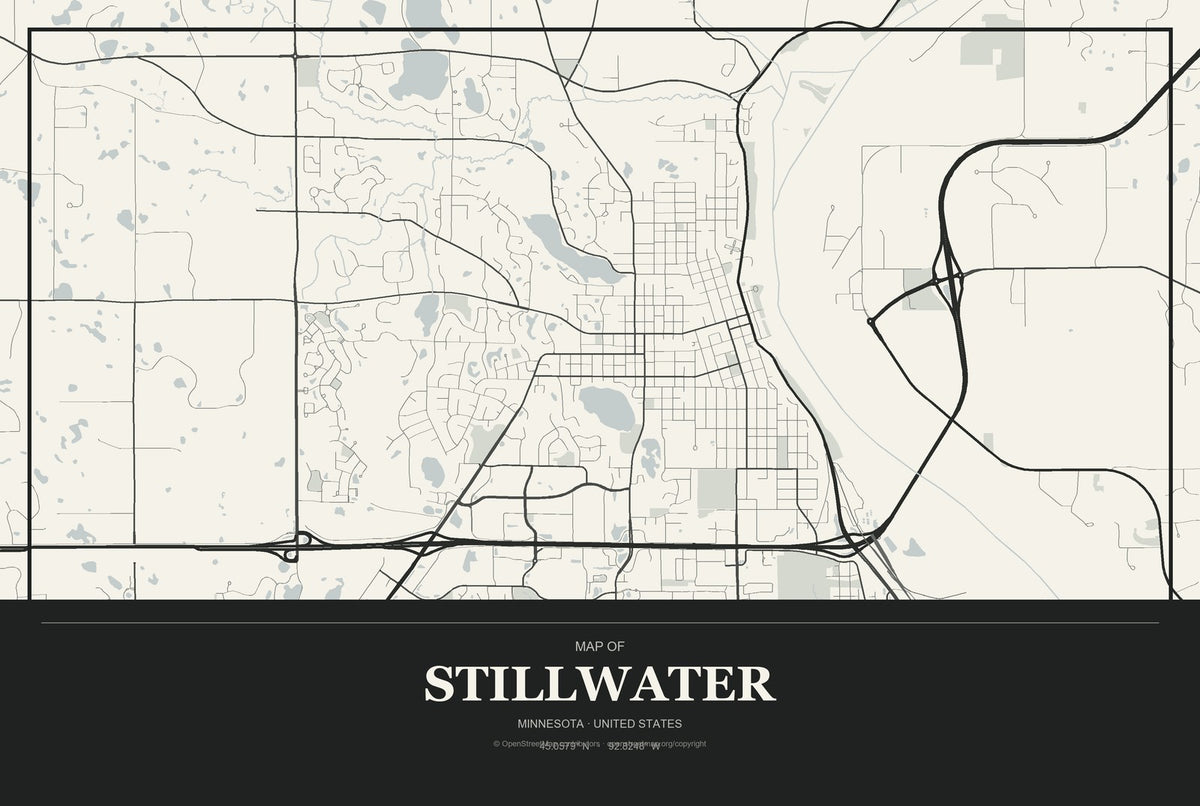 Stillwater, Minnesota City Map Aluminum Sign in Museum Plaque style