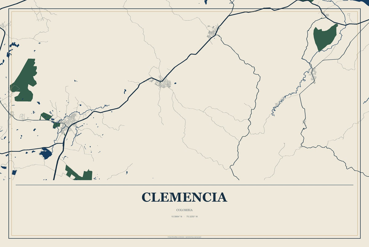 Clemencia, Colombia City Map Aluminum Sign in Coastal Cutout style