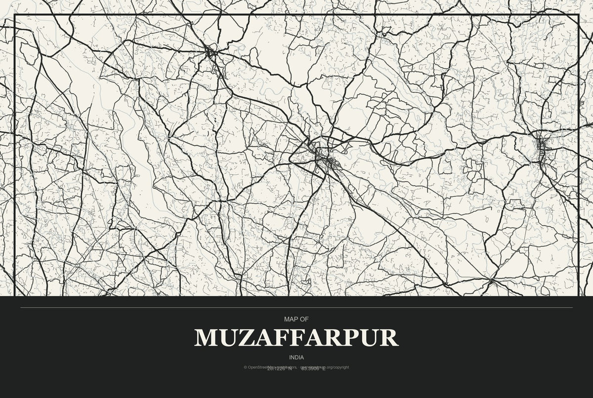 Muzaffarpur, India City Map Aluminum Sign in Museum Plaque style