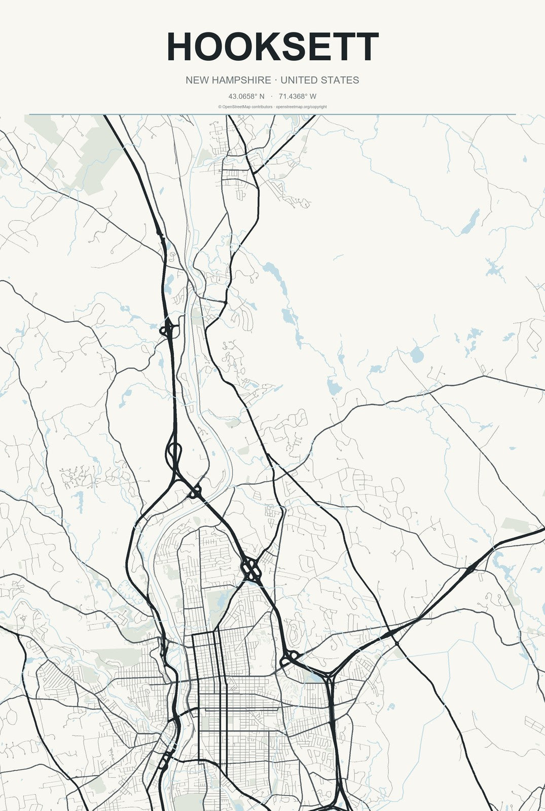 Hooksett, New Hampshire City Map Aluminum Sign in Headline Atlas style