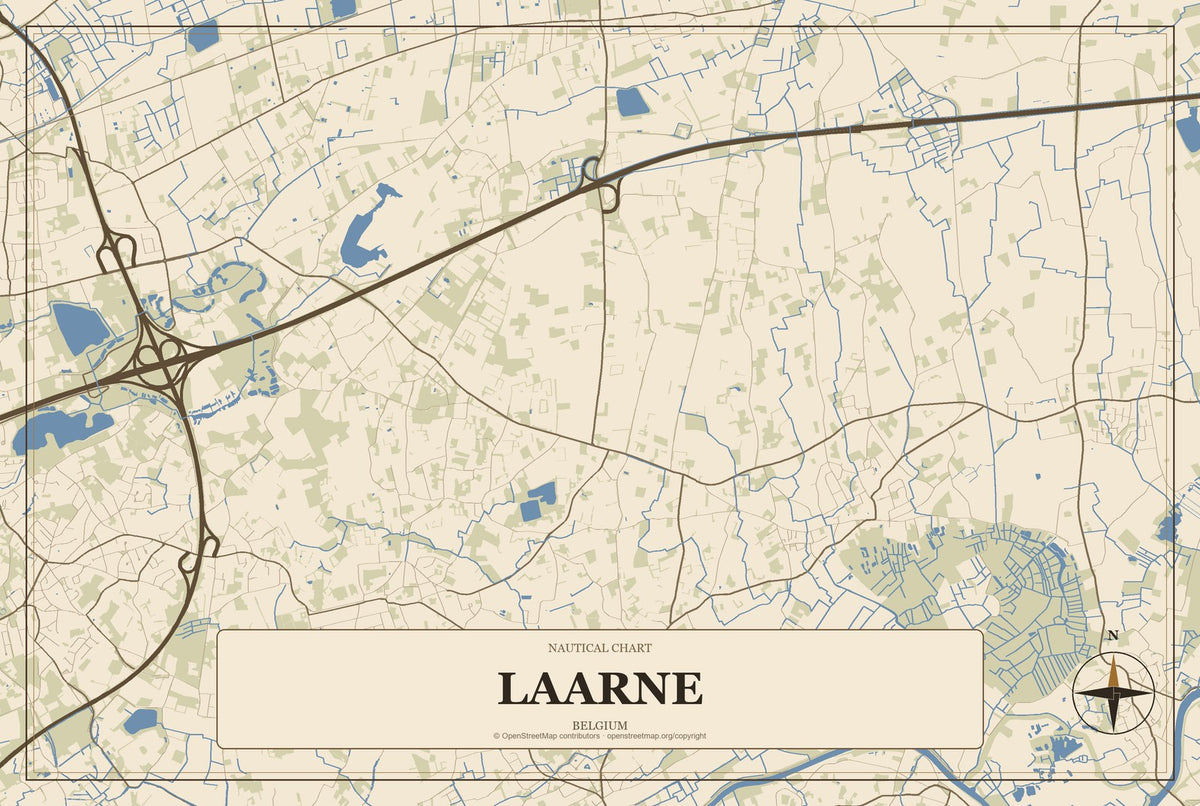 Laarne, Belgium City Map Aluminum Sign in Heritage Nautical style