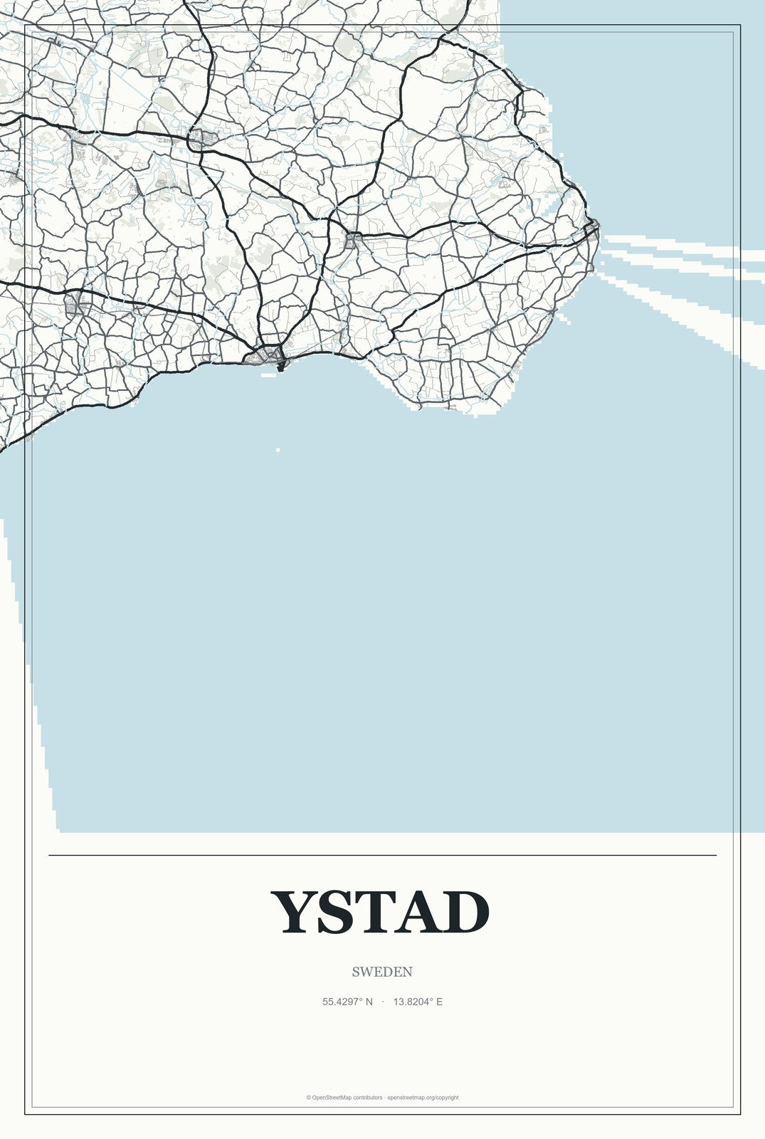 Ystad, Sweden City Map Aluminum Sign in Gallery Air style