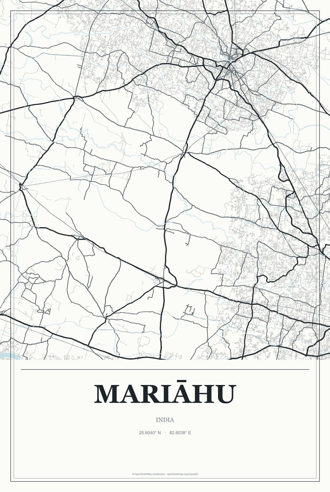 Mariāhu, India City Map Aluminum Sign in Gallery Air style