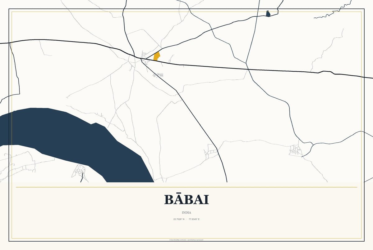 Bābai, India City Map Aluminum Sign in Citrine Modern style