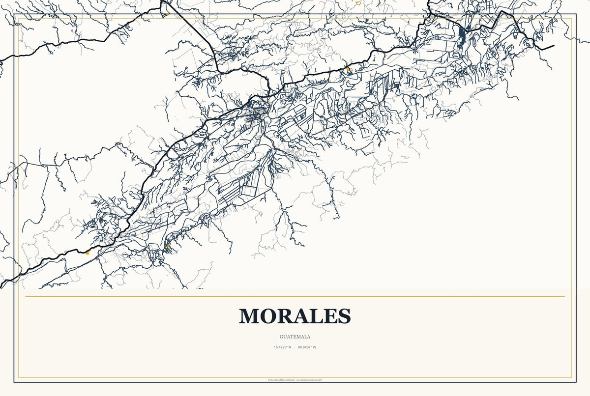 Morales, Guatemala City Map Aluminum Sign in Citrine Modern style