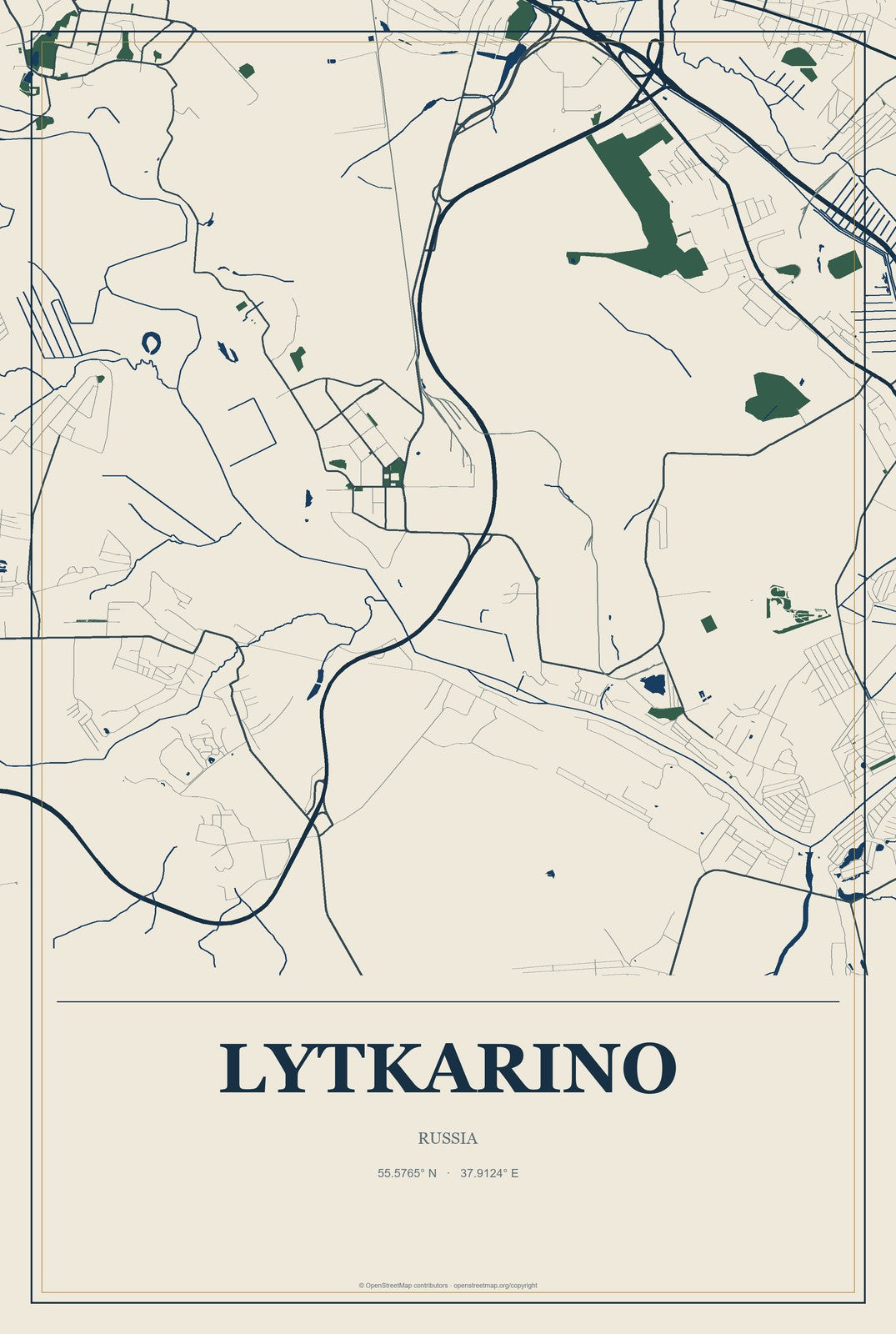 Lytkarino, Russia City Map Aluminum Sign in Coastal Cutout style