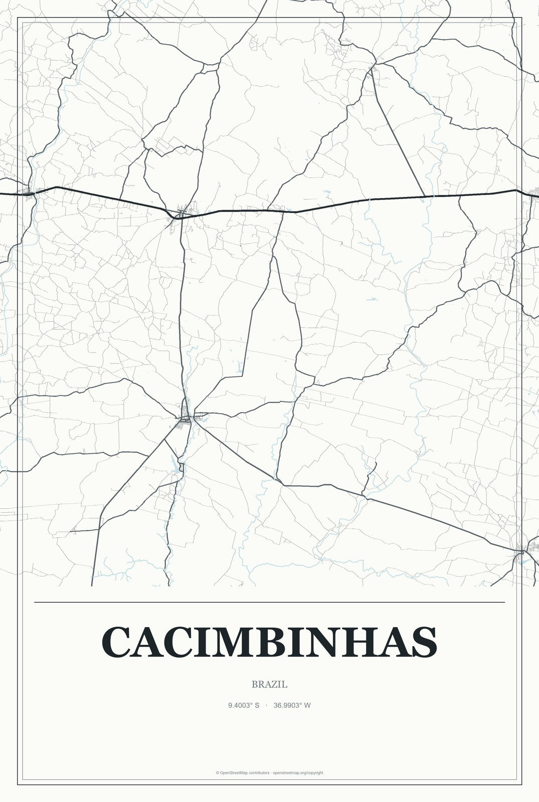 Cacimbinhas, Brazil City Map Aluminum Sign in Gallery Air style