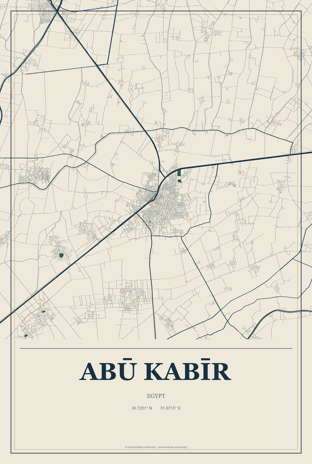 Abū Kabīr, Egypt City Map Aluminum Sign in Coastal Cutout style