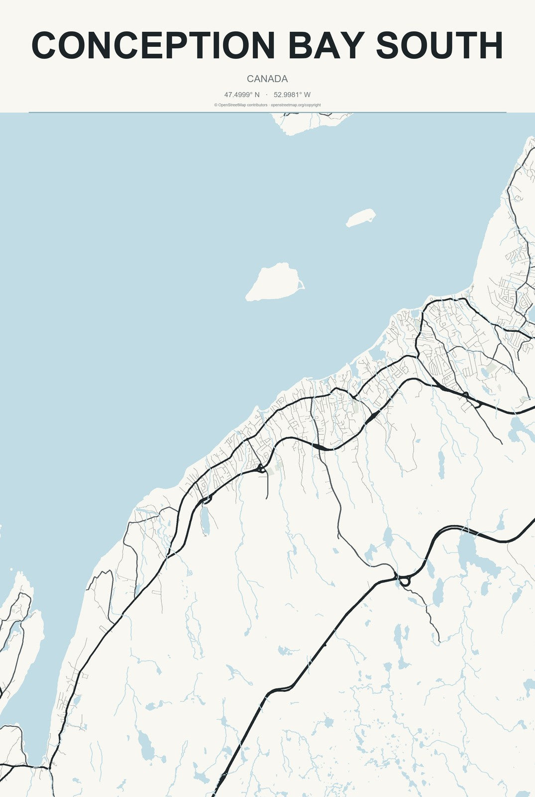 Conception Bay South, Canada City Map Aluminum Sign in Headline Atlas style