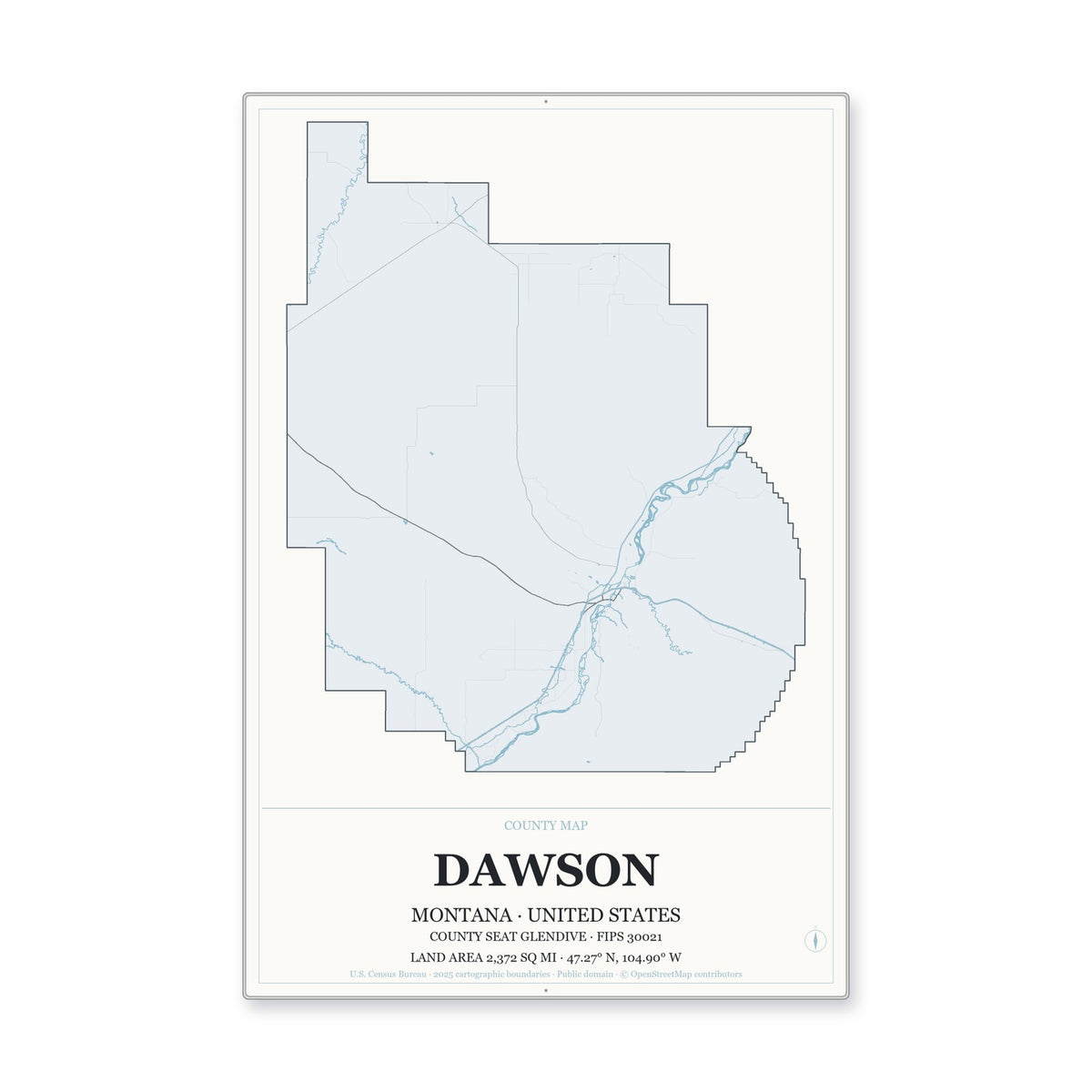 Dawson County, Montana Map Aluminum Sign in Gallery Air style