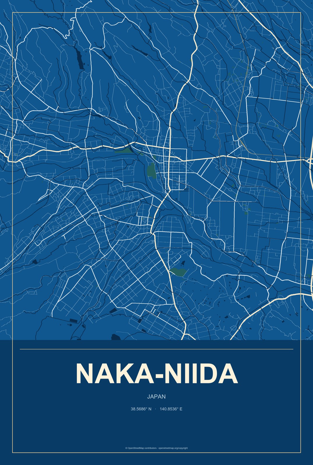 Naka-niida, Japan City Map Aluminum Sign in Harbor Cobalt style