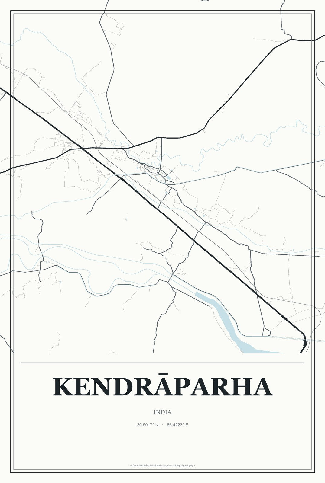 Kendrāparha, India City Map Aluminum Sign in Gallery Air style