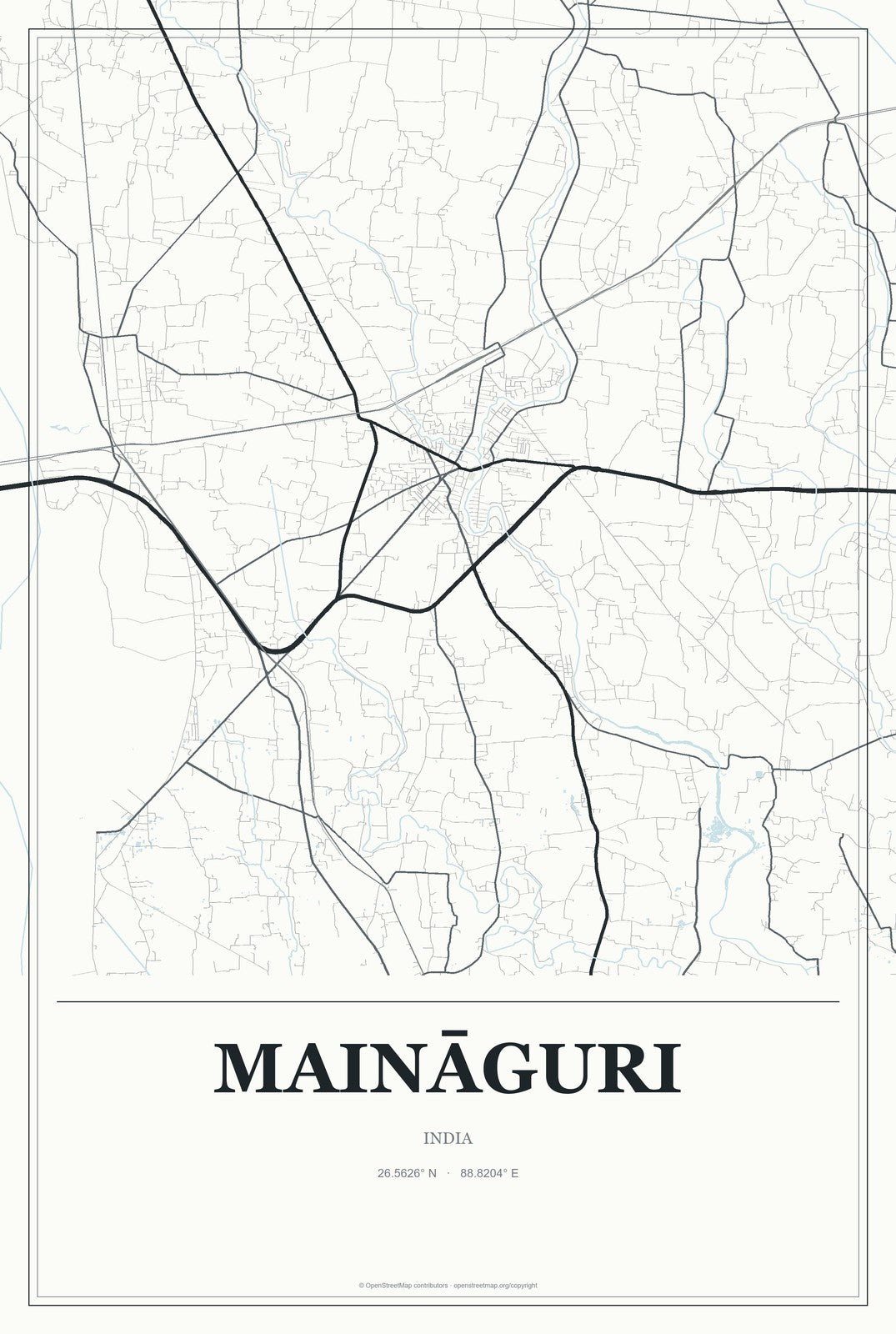 Maināguri, India City Map Aluminum Sign in Gallery Air style