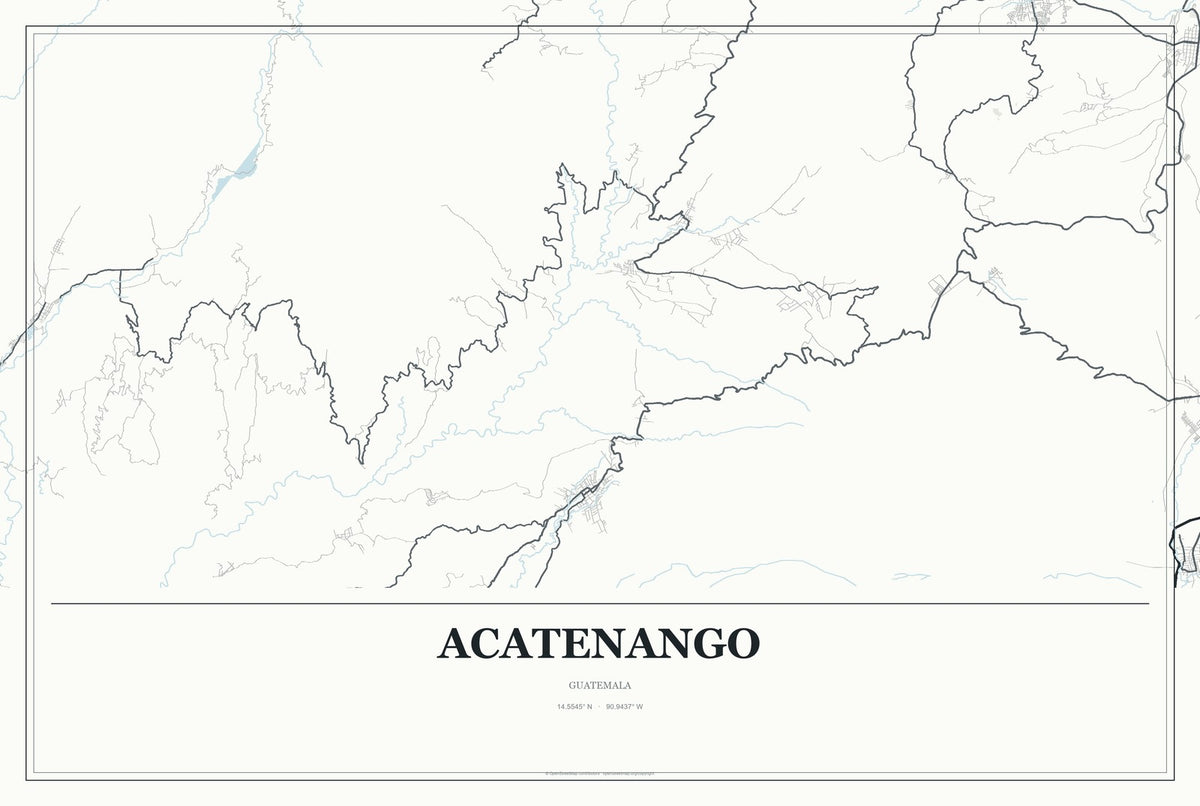 Acatenango, Guatemala City Map Aluminum Sign in Gallery Air style
