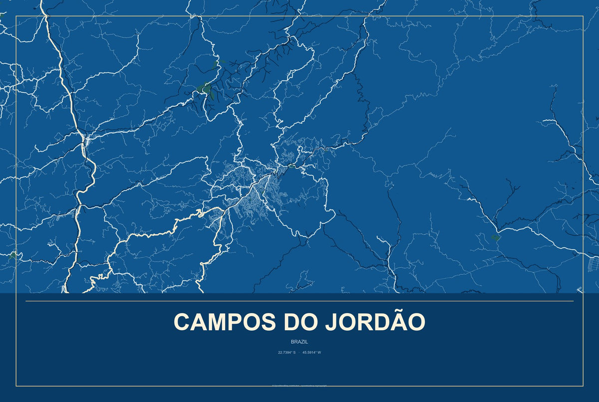 Campos do Jordão, Brazil City Map Aluminum Sign in Harbor Cobalt style