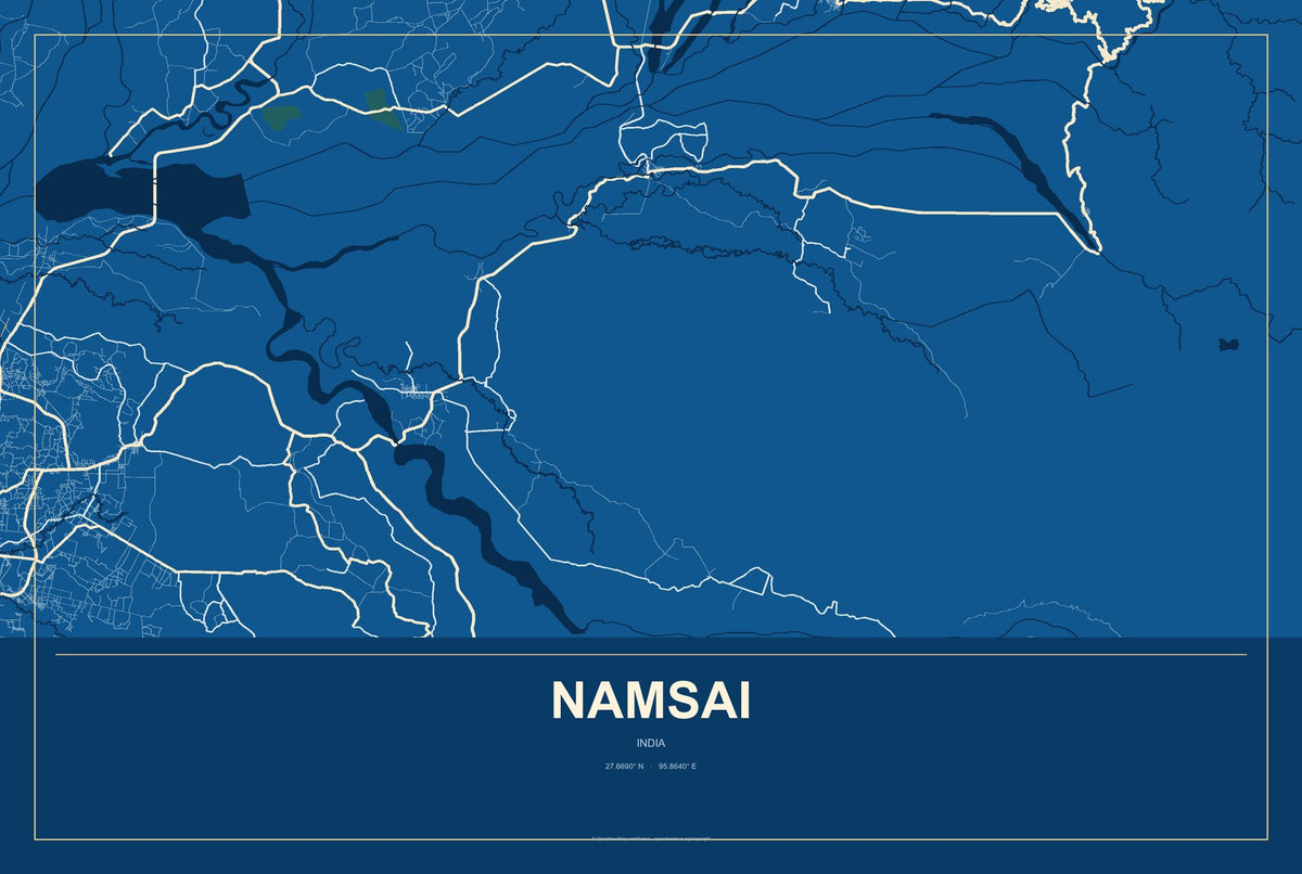 Namsai, India City Map Aluminum Sign in Harbor Cobalt style