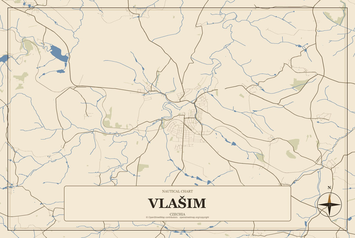 Vlašim, Czechia City Map Aluminum Sign in Heritage Nautical style