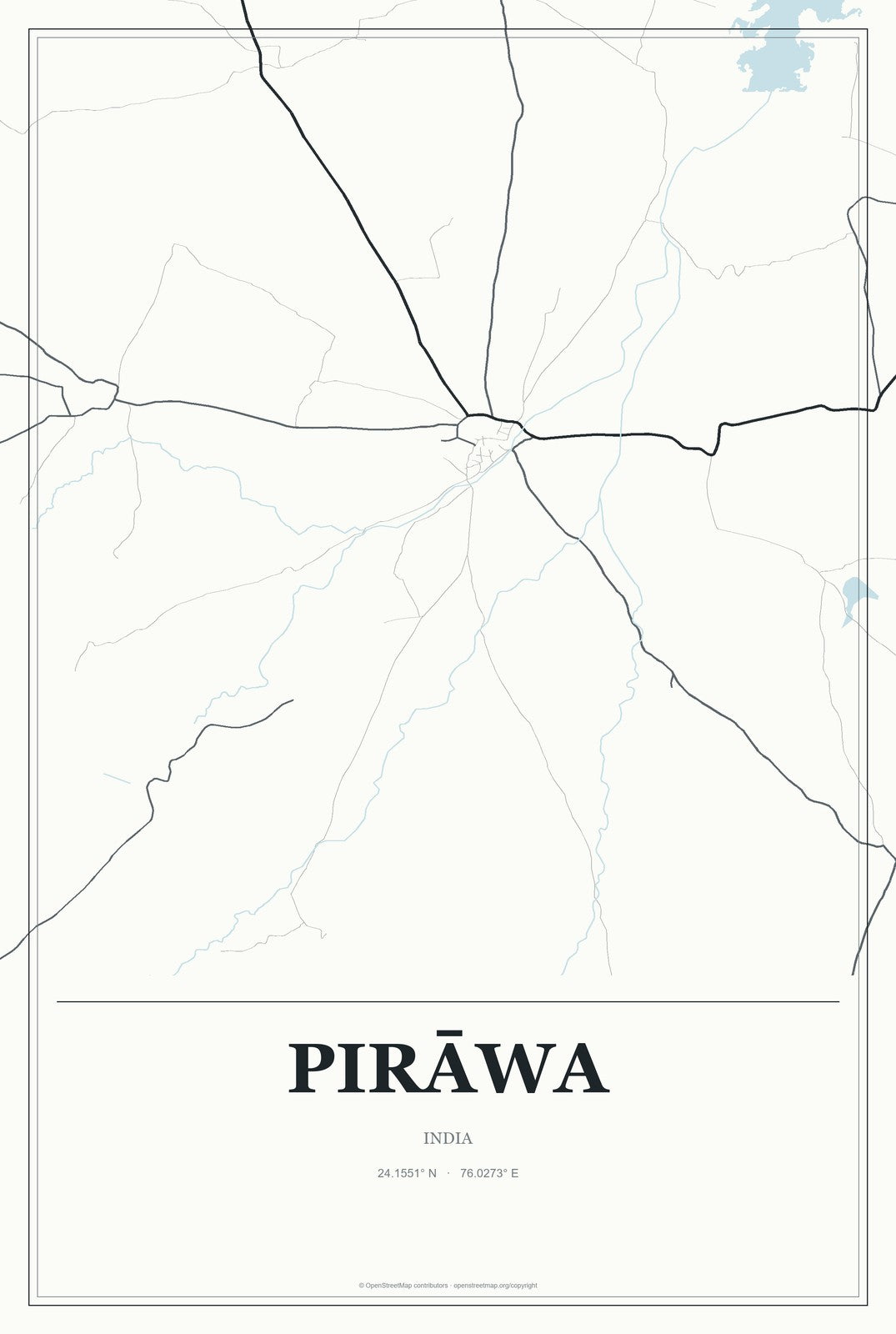 Pirāwa, India City Map Aluminum Sign in Gallery Air style