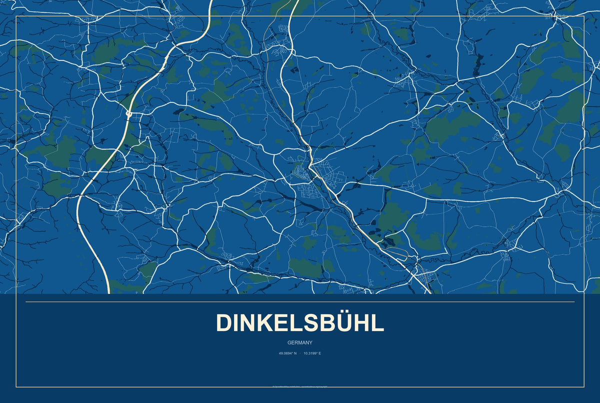 Dinkelsbühl, Germany City Map Aluminum Sign in Harbor Cobalt style