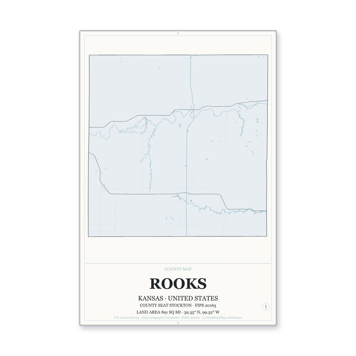 Rooks County, Kansas Map Aluminum Sign in Gallery Air style