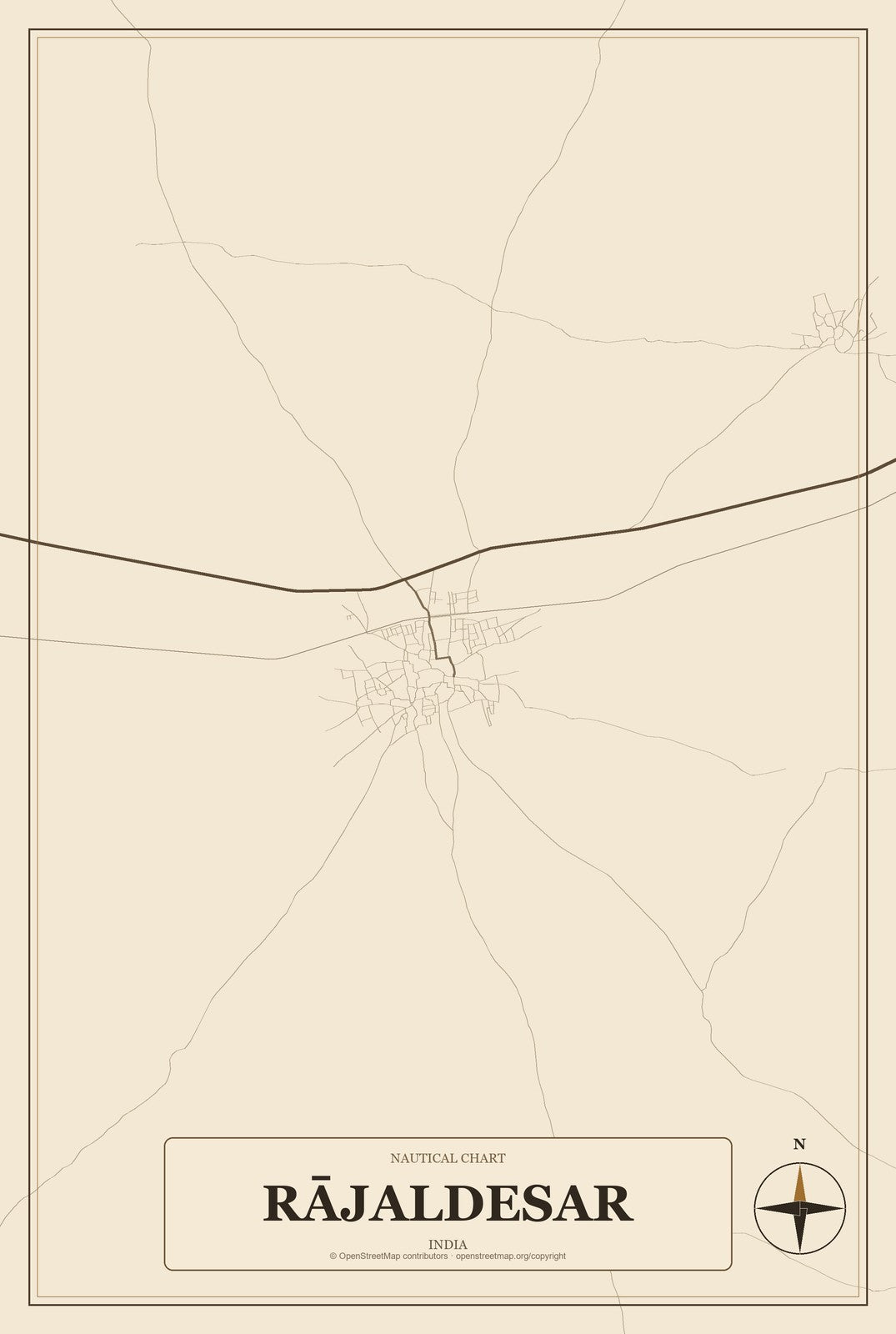 Rājaldesar, India City Map Aluminum Sign in Heritage Nautical style