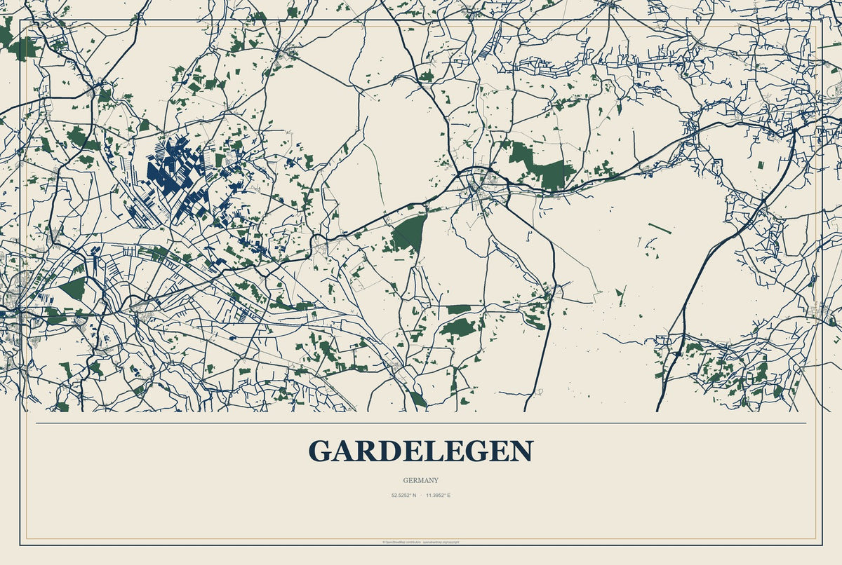 Gardelegen, Germany City Map Aluminum Sign in Coastal Cutout style