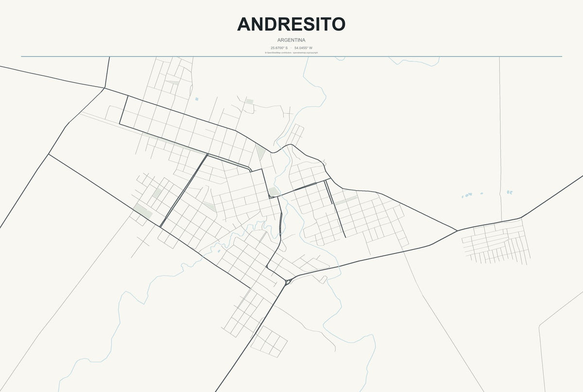 Andresito, Argentina City Map Aluminum Sign in Headline Atlas style
