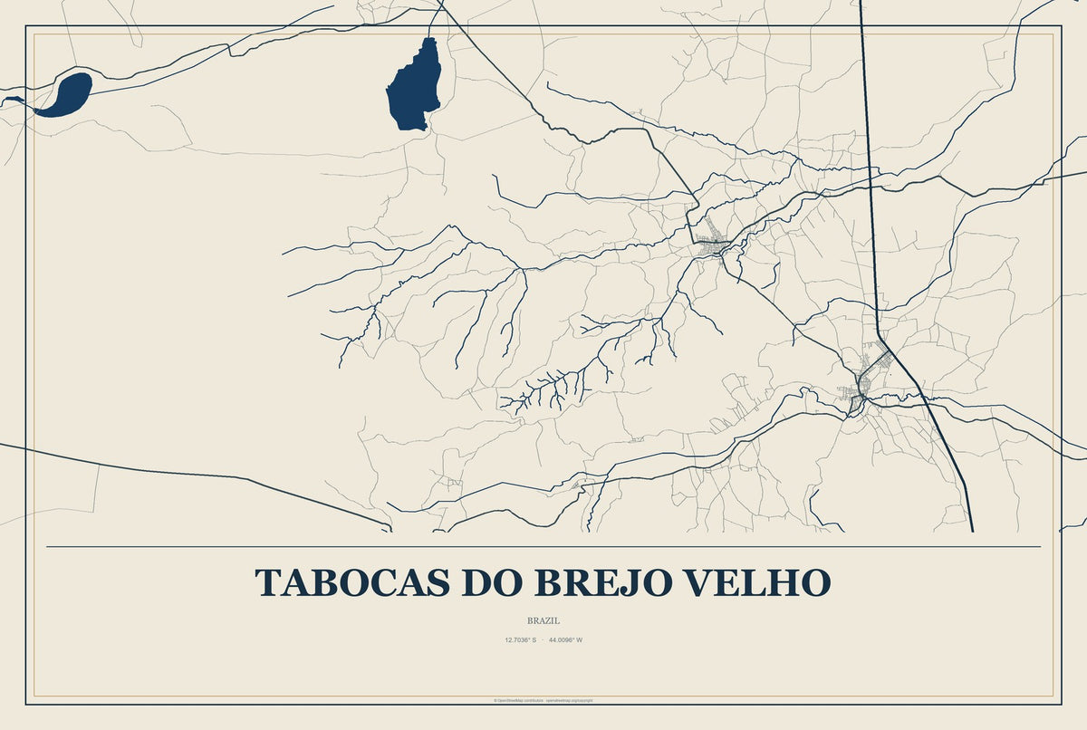Tabocas do Brejo Velho, Brazil City Map Aluminum Sign in Coastal Cutout style