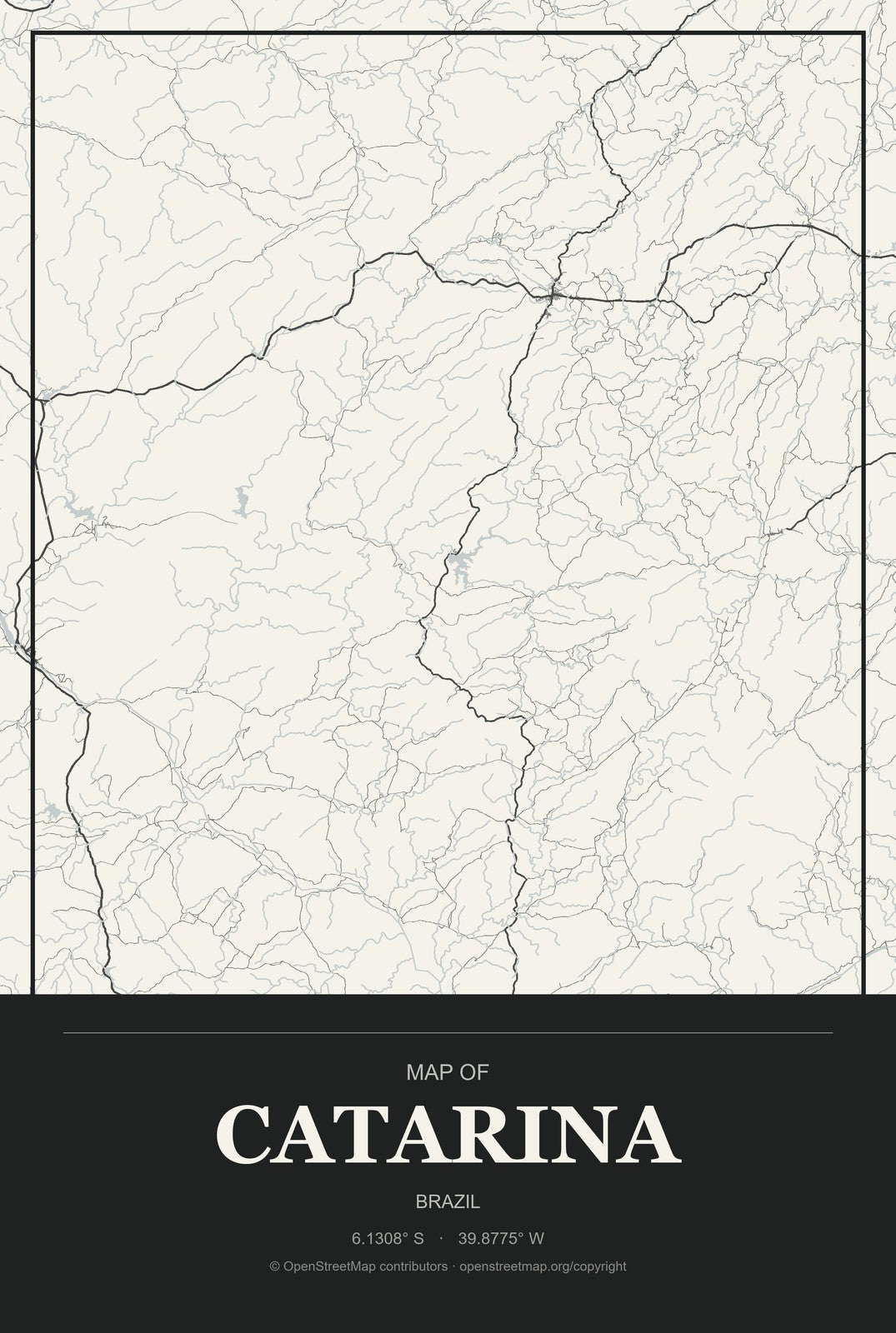 Catarina, Brazil City Map Aluminum Sign in Museum Plaque style