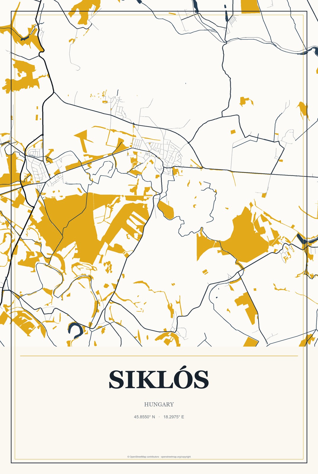Siklós, Hungary City Map Aluminum Sign in Citrine Modern style