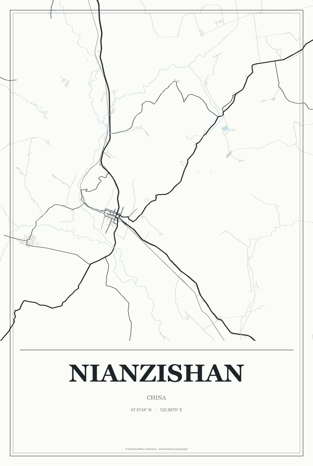 Nianzishan, China City Map Aluminum Sign in Gallery Air style