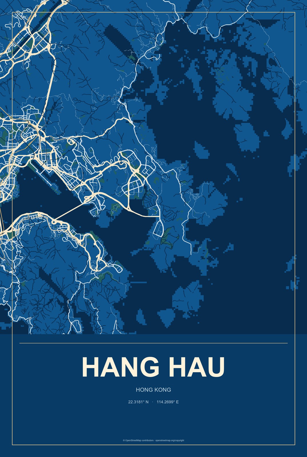 Hang Hau, Hong Kong City Map Aluminum Sign in Harbor Cobalt style
