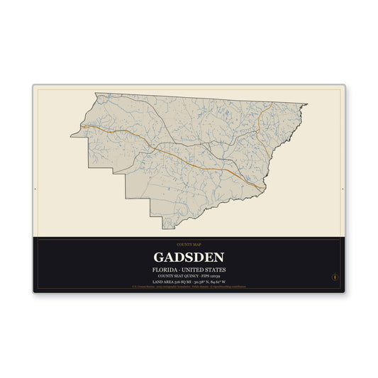 Gadsden County, Florida Map Aluminum Sign in Museum Plaque style