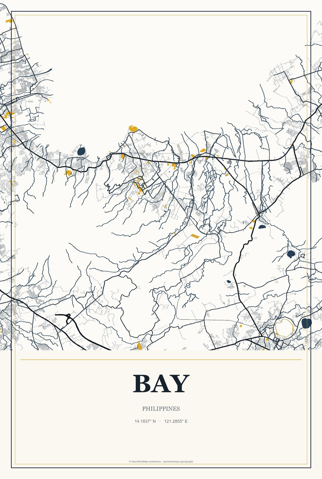 Bay, Philippines City Map Aluminum Sign in Citrine Modern style
