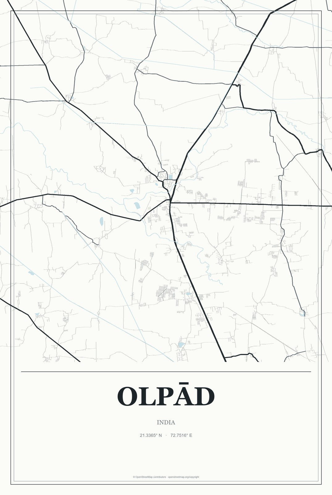 Olpād, India City Map Aluminum Sign in Gallery Air style