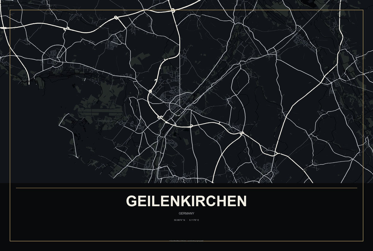 Geilenkirchen, Germany City Map Aluminum Sign in Metropolitan Noir style