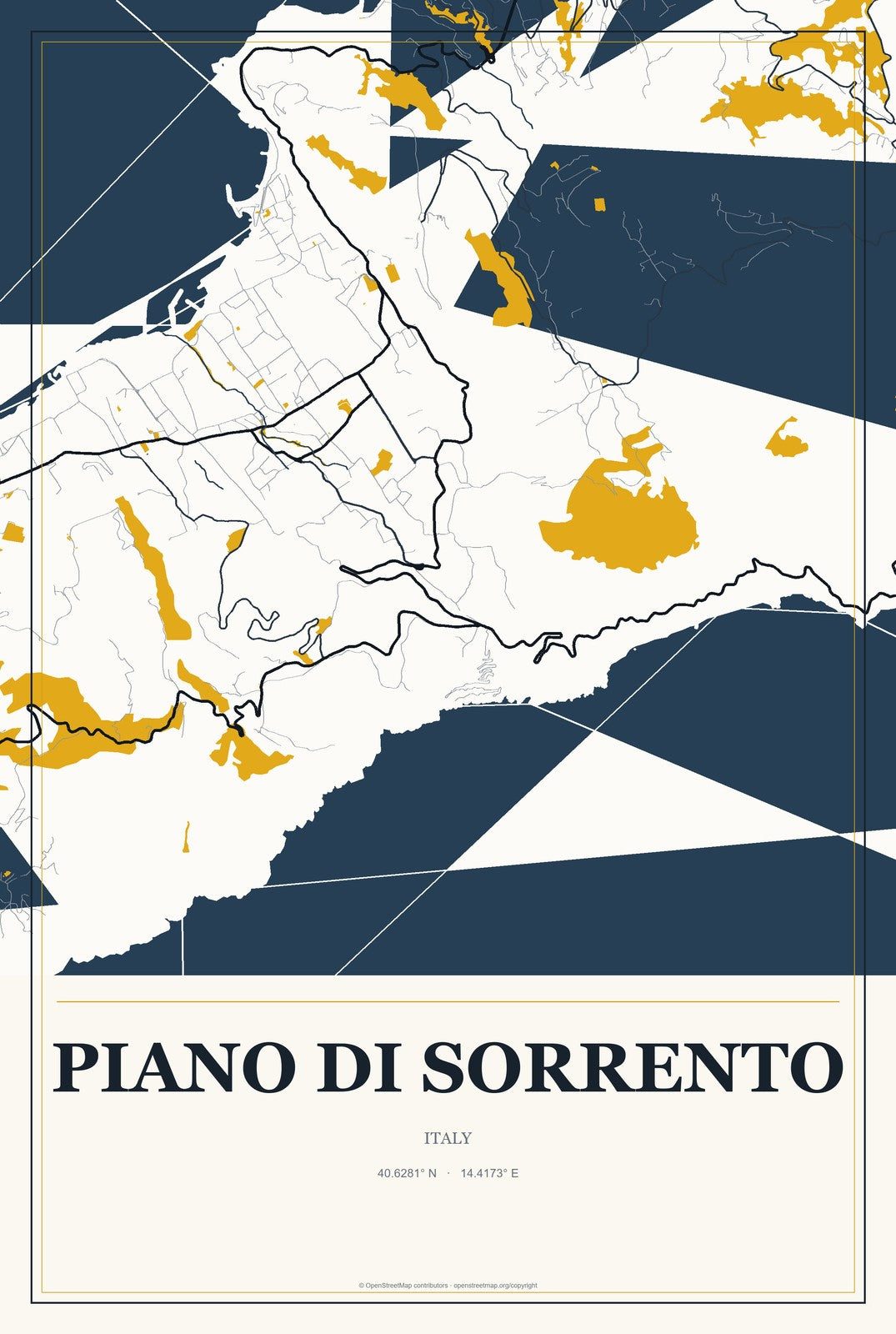 Piano di Sorrento, Italy City Map Aluminum Sign in Citrine Modern style