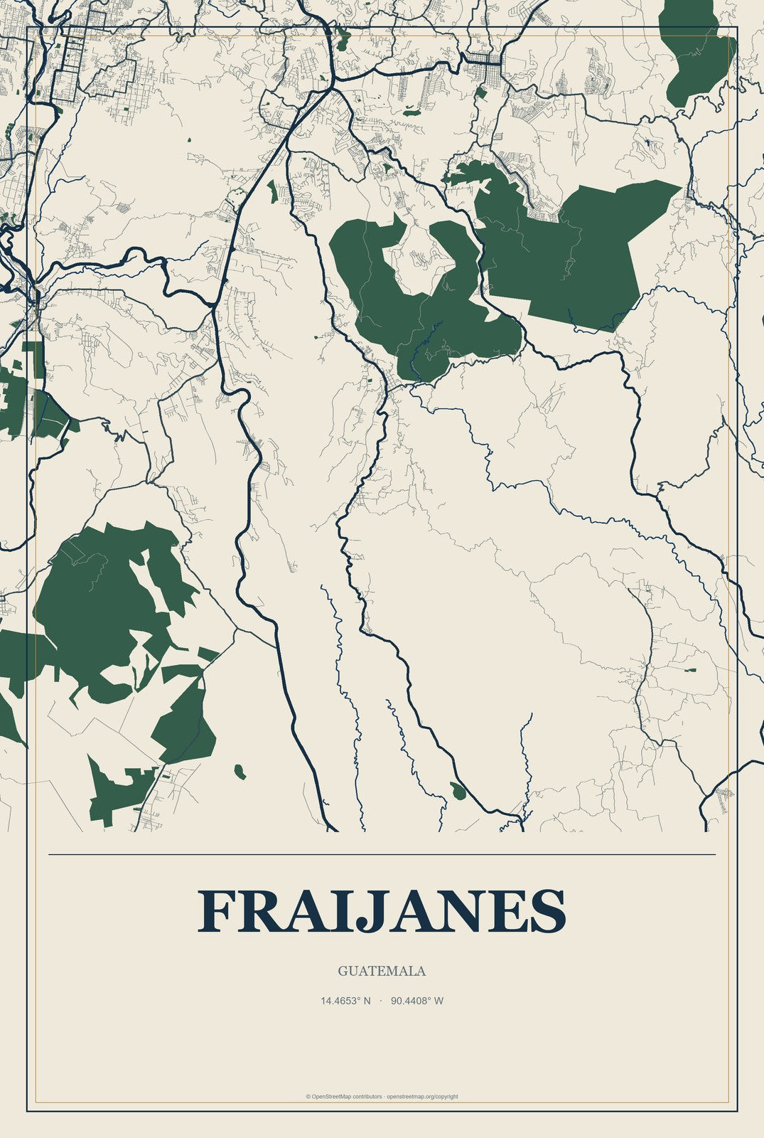 Fraijanes, Guatemala City Map Aluminum Sign in Coastal Cutout style