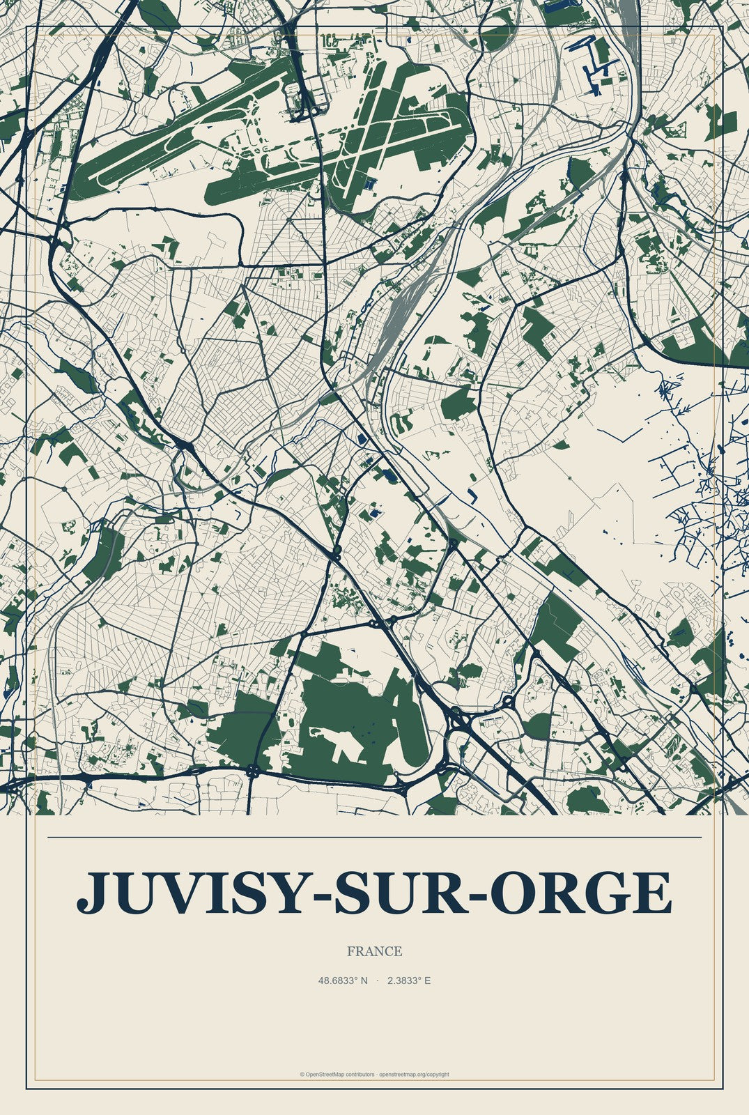 Juvisy-sur-Orge, France City Map Aluminum Sign in Coastal Cutout style