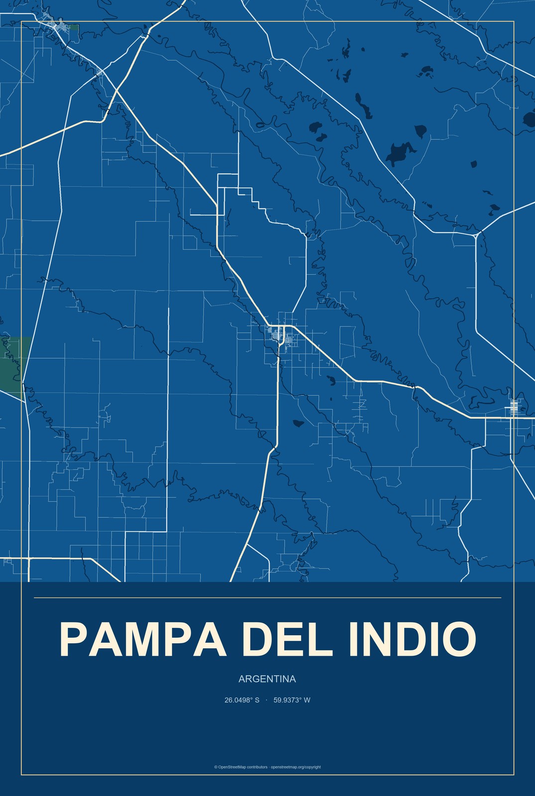 Pampa del Indio, Argentina City Map Aluminum Sign in Harbor Cobalt style