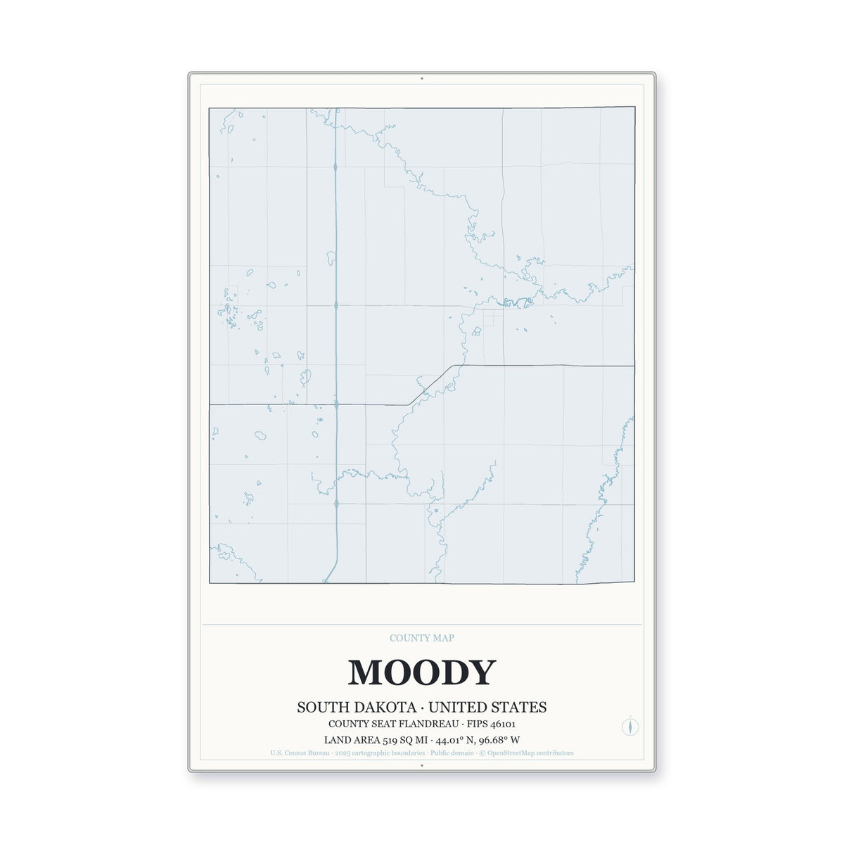 Moody County, South Dakota Map Aluminum Sign in Gallery Air style