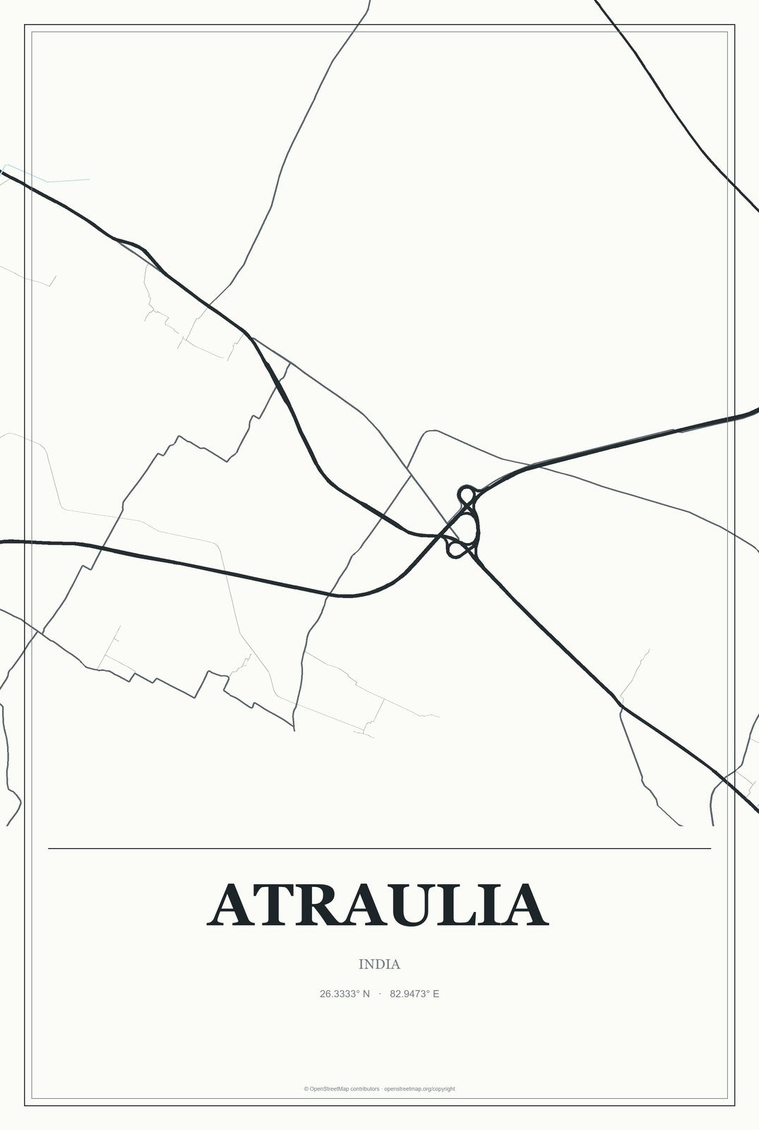 Atraulia, India City Map Aluminum Sign in Gallery Air style