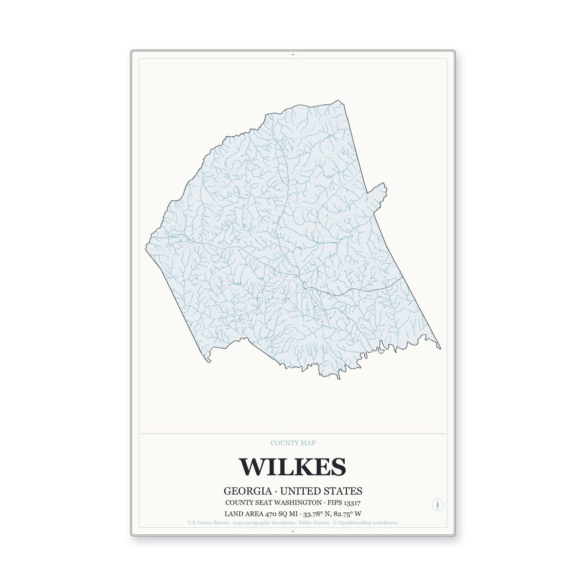 Wilkes County, Georgia Map Aluminum Sign in Gallery Air style