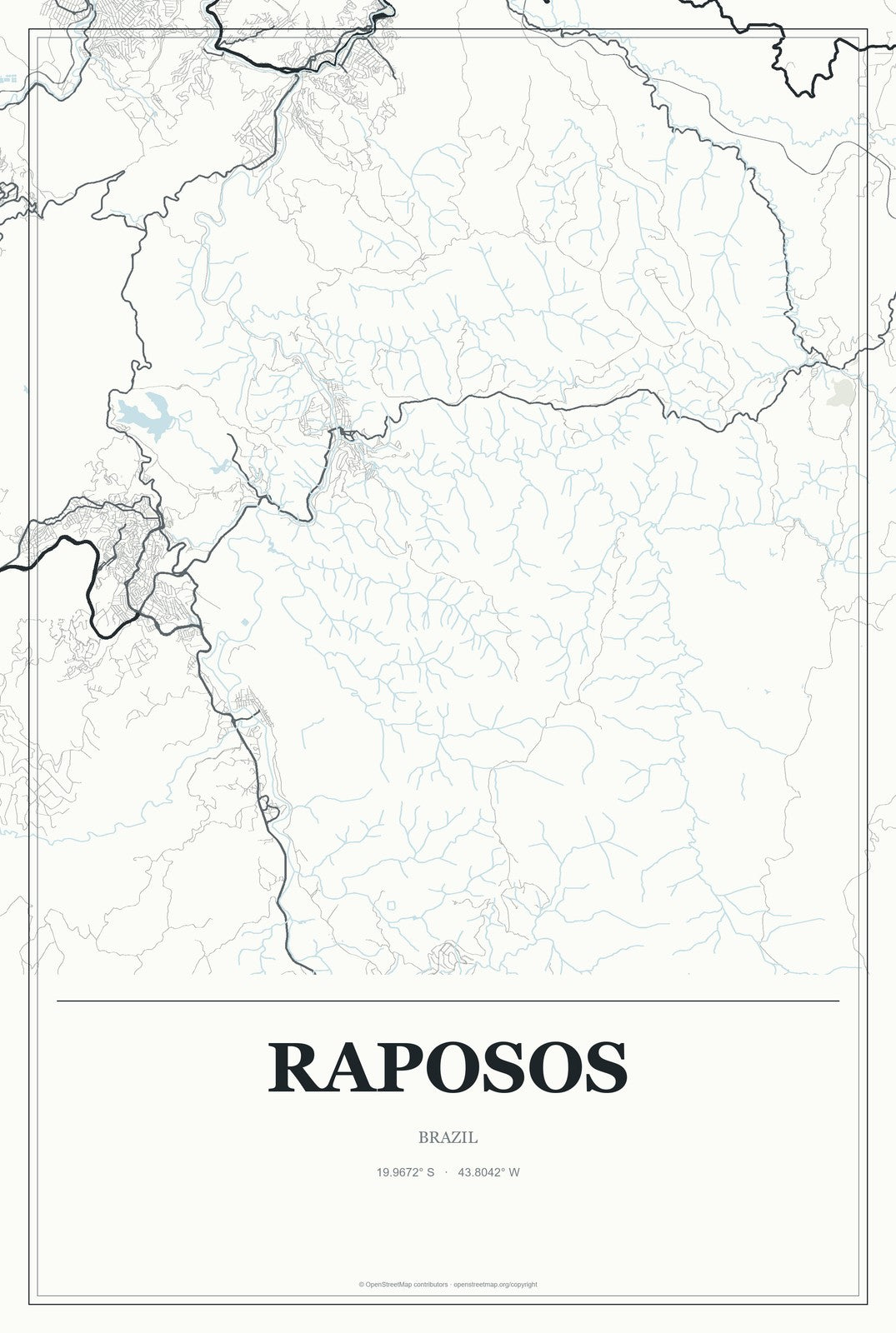 Raposos, Brazil City Map Aluminum Sign in Gallery Air style