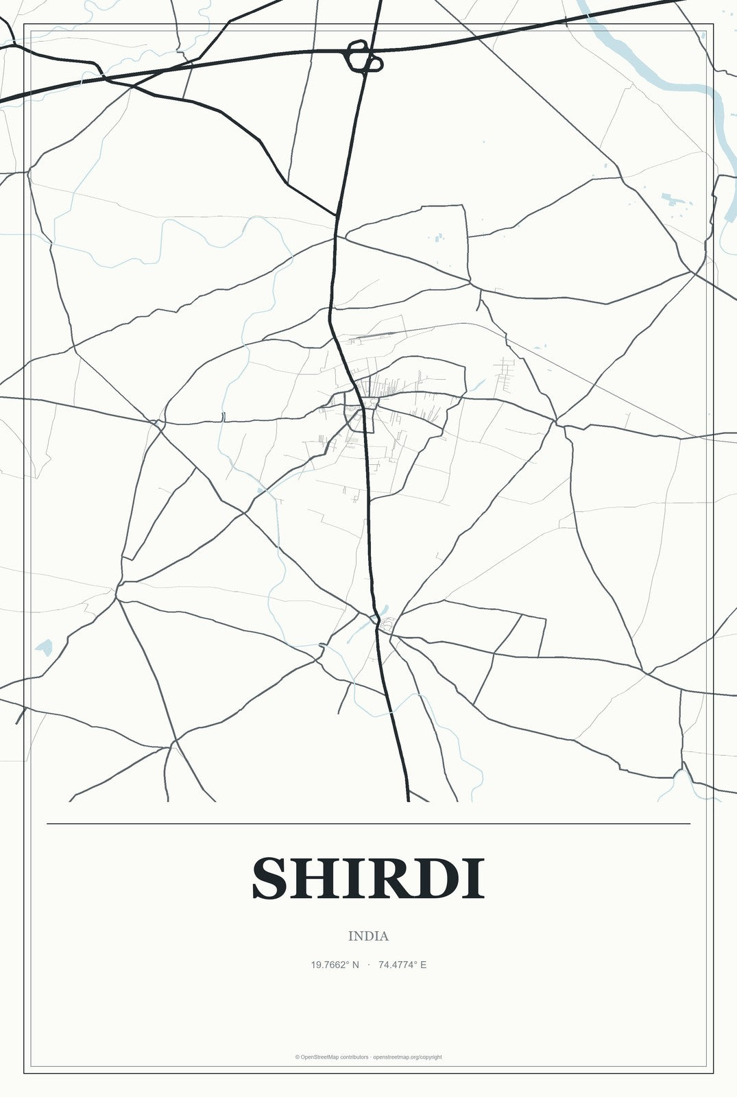 Shirdi, India City Map Aluminum Sign in Gallery Air style