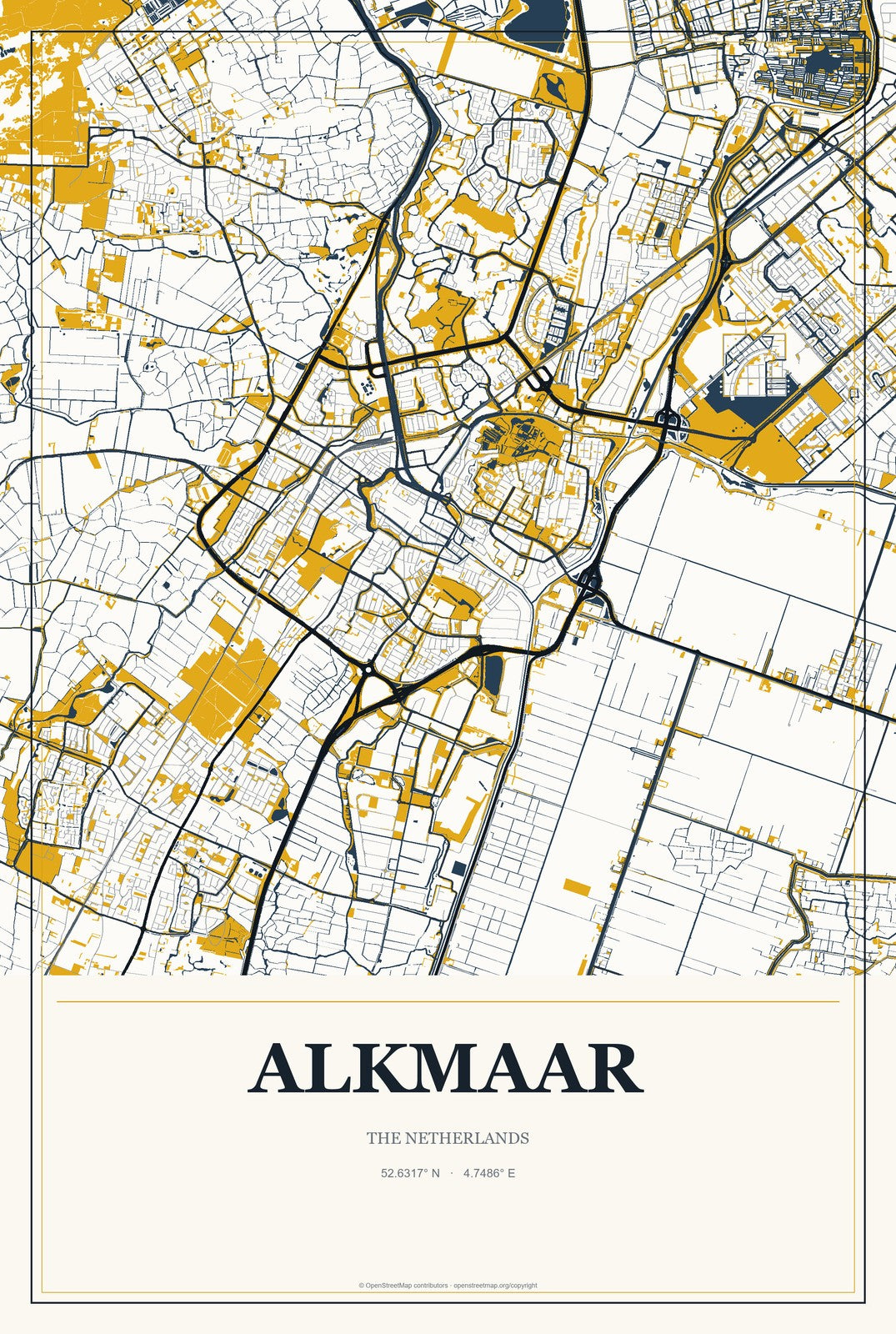 Alkmaar, The Netherlands City Map Aluminum Sign in Citrine Modern style