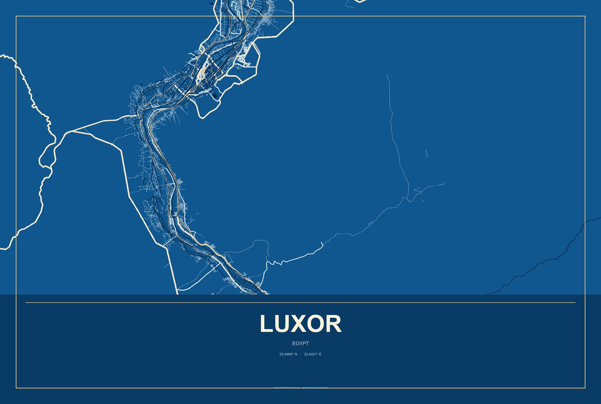 Luxor, Egypt City Map Aluminum Sign in Harbor Cobalt style