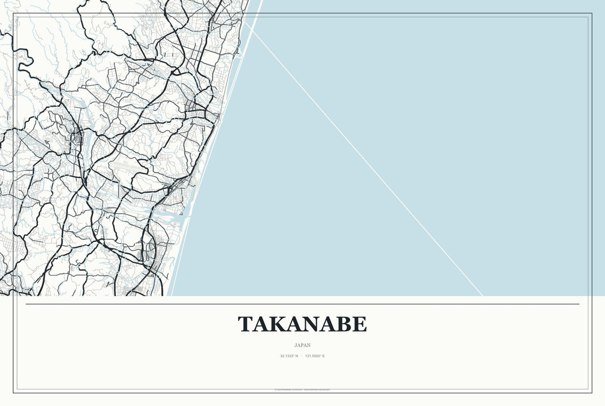 Takanabe, Japan City Map Aluminum Sign in Gallery Air style