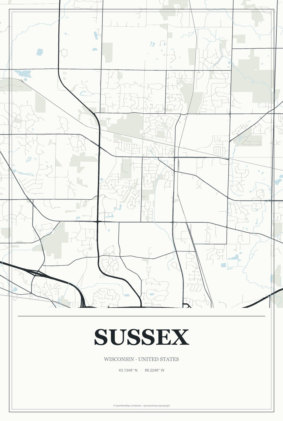 Sussex, Wisconsin City Map Aluminum Sign in Gallery Air style